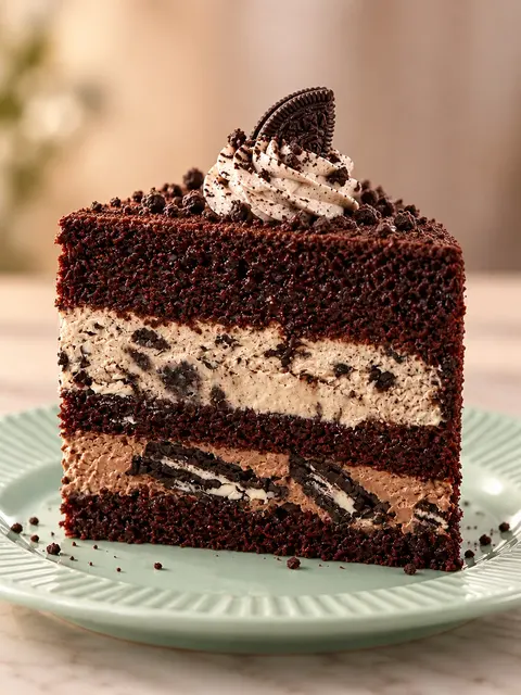 Secțiune prin tortul Oreo Delight